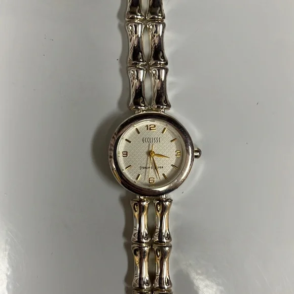 Ecclissi Womens Sterling Silver Bamboo Link Wrist Watch, need battery Ecclissi Sterling Silver Wrist Watch Chain Band. For Sale at  main image 3